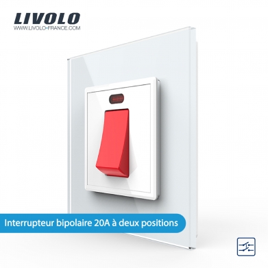 Interrupteur à bouton-poussoir électrique haute puissance Livolo EU standard 20A blanc
