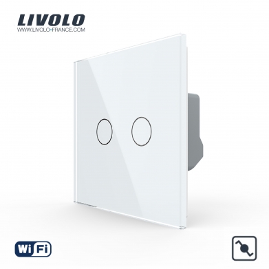 Interrupteur va et vient tactile intelligent Livolo WiFi avec panneau en verre  sans fil & neutre unipolaire, 2 bonton  blanc