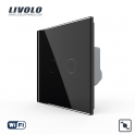 Interrupteur va et vient tactile intelligent Livolo WiFi avec panneau en verre  sans fil & neutre unipolaire, 2 bontons noir