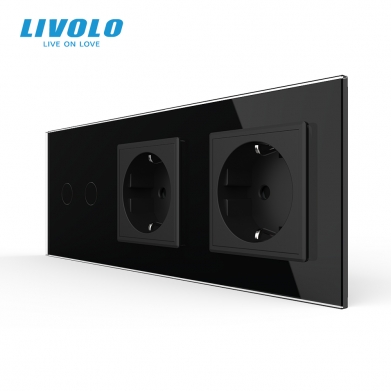 Triple combinaison : double interrupteur tactile 2 boutons et 2 prises de courant avec terre - Europe