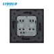 Prise de courant noir standard Livolo française 16A, panneau en verre cristal, prises avec broche centrale, prises murales 16A