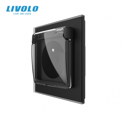 Prise de courant noir standard Livolo française 16A, panneau en verre cristal, prises avec broche centrale, prises murales 16A