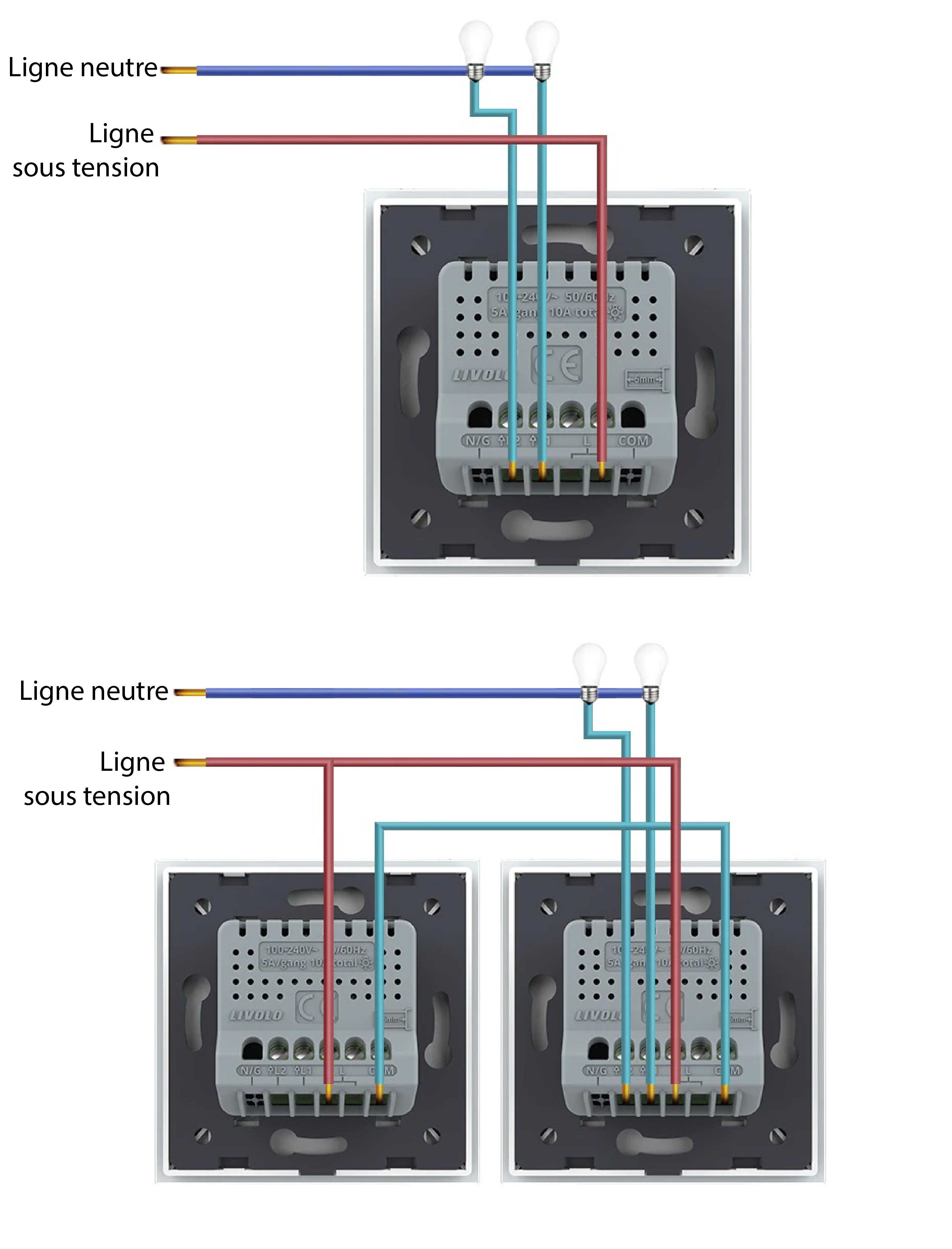 Interrupteurs LIVOLO simple voie design en verre