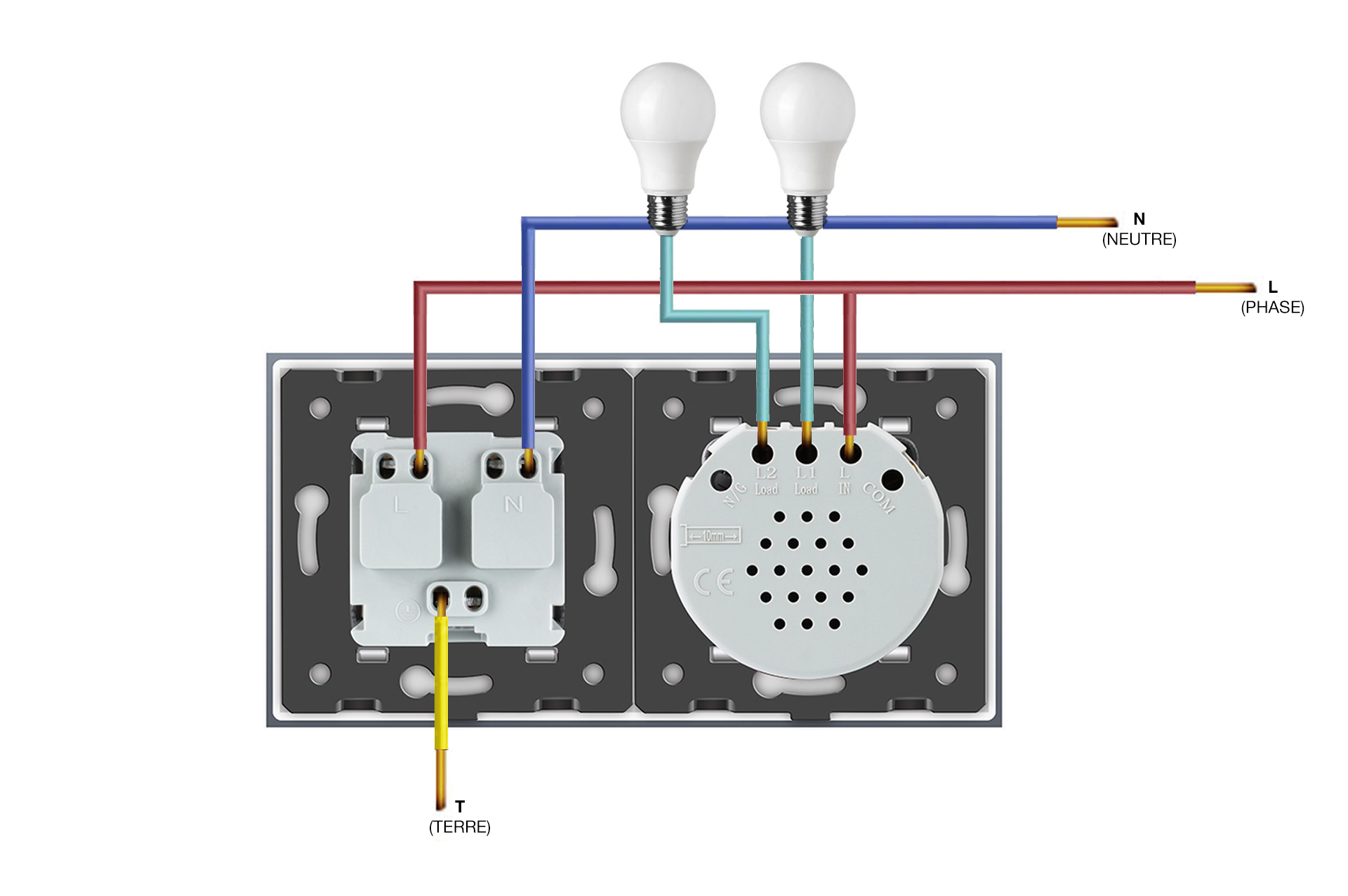 Double prise secteur avec interrupteur - Elcom Electronique Pau